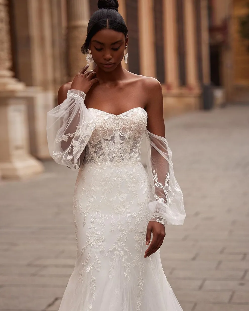 Lace Wedding Puffy Mermaid Wedding Dresses Princess Wedding Dress With Puffy  Sleeves  Colibri Fashion Studio