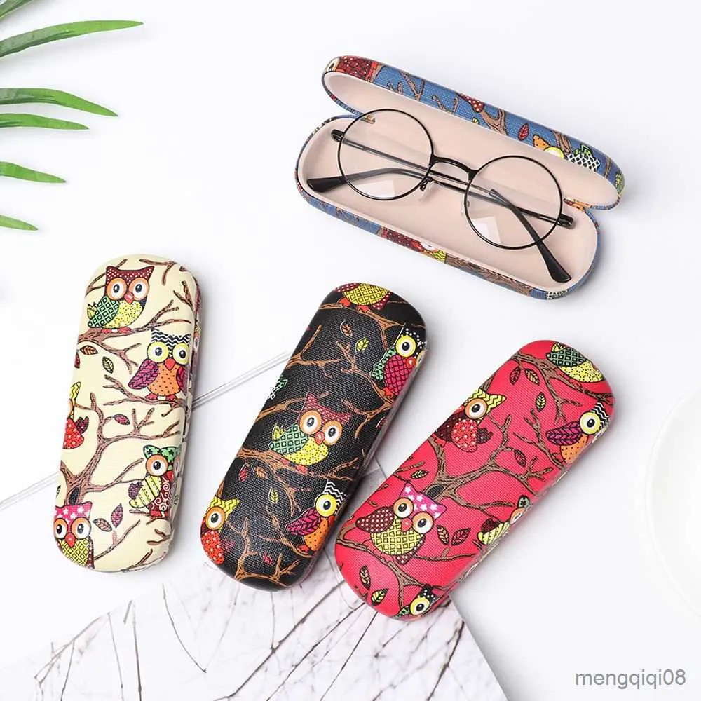 Sunglasses Cases Bags Women Eye Glasses Case Cartoon Cute Owl Animal Storage Protector Portable Hard Leather Reading Box