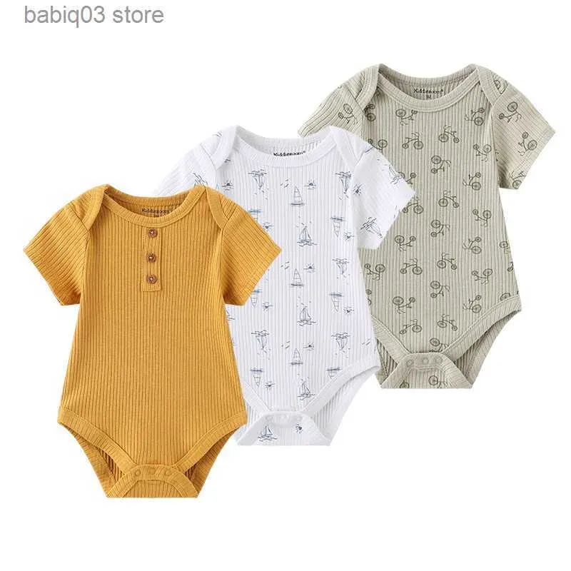 Barboteuses New Born Unisexe Bodys 2023 Bébé Fille Vêtements Ensemble 3 Pièces Coton Bébé Garçon Vêtements À Manches Courtes Bande Dessinée 0-12M Bebes T230529