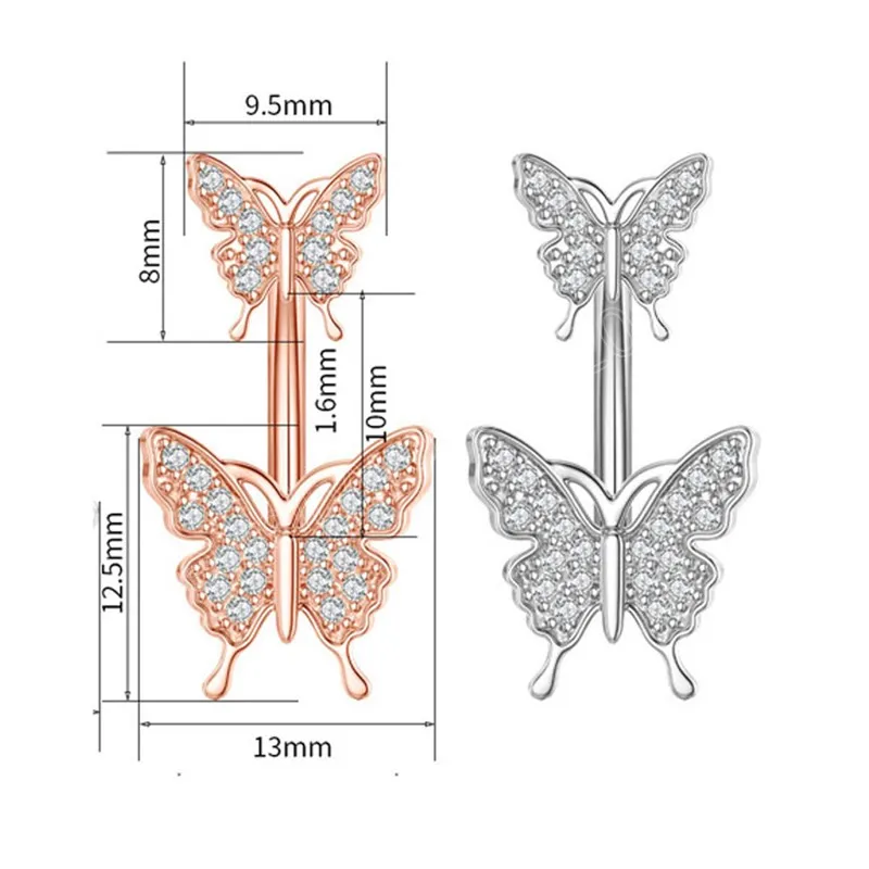 골드 컬러 나비 크리스탈 배꼽 피어싱 옴 블리고 배꼽 반지 섹시 매달려 배꼽 단추 반지 피어싱 보석