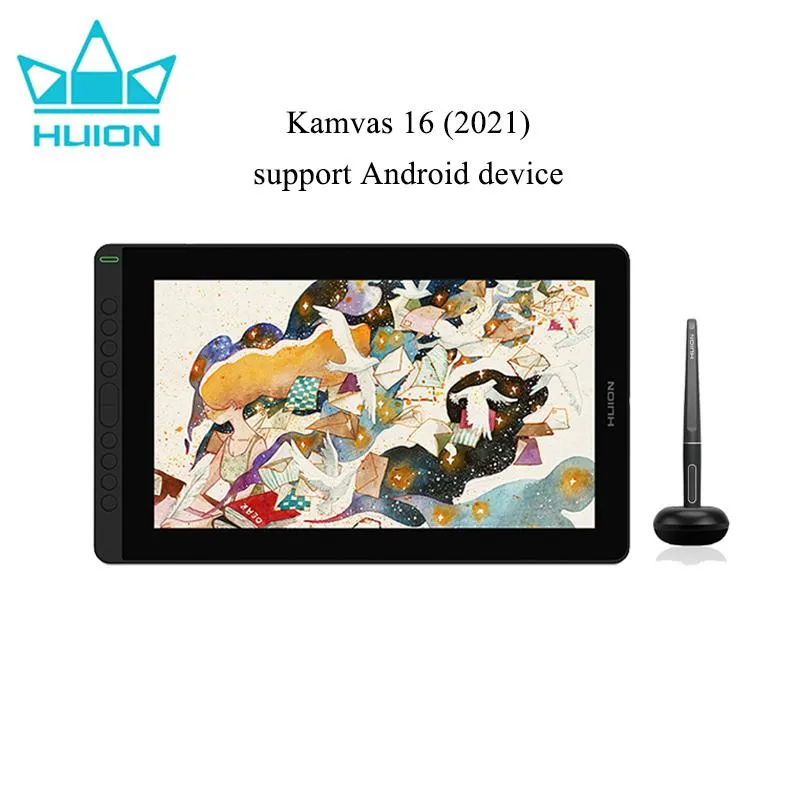 タブレットHuion Kamvas 16 2021グラフィックスタブレットが画面付きモニター15.6インチ描画Display Display Digital Tablet for Android Device PC Win/Mac用
