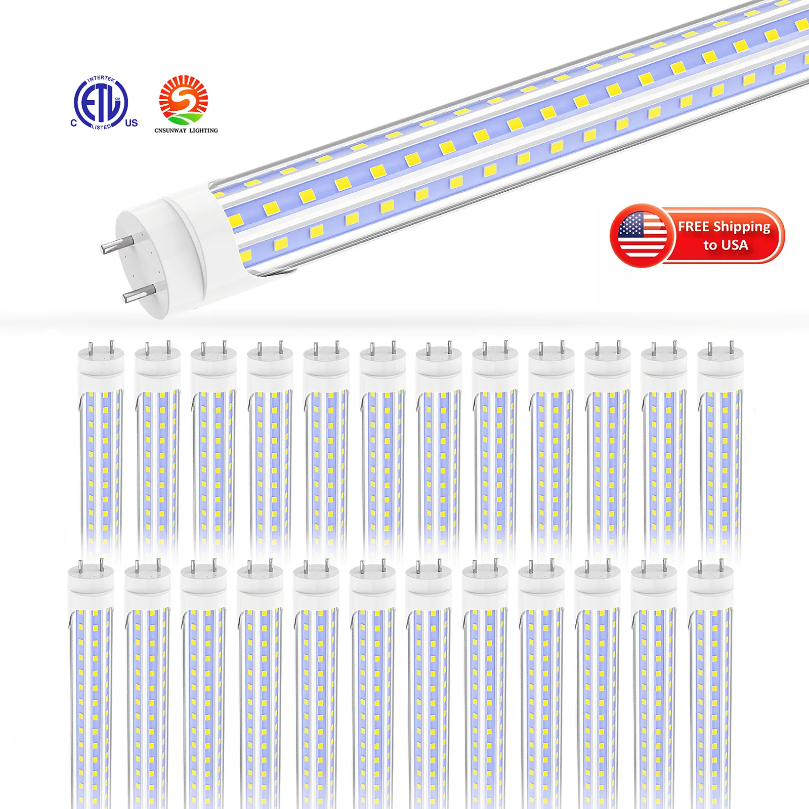 LED Tube V Shaped T8 Light 4ft 60W 28W 22W SMD2835 G13 AC 85-265V Clear cover Milky cover Cold white shop garage type B Dual end powered fluorescent replacements ETL