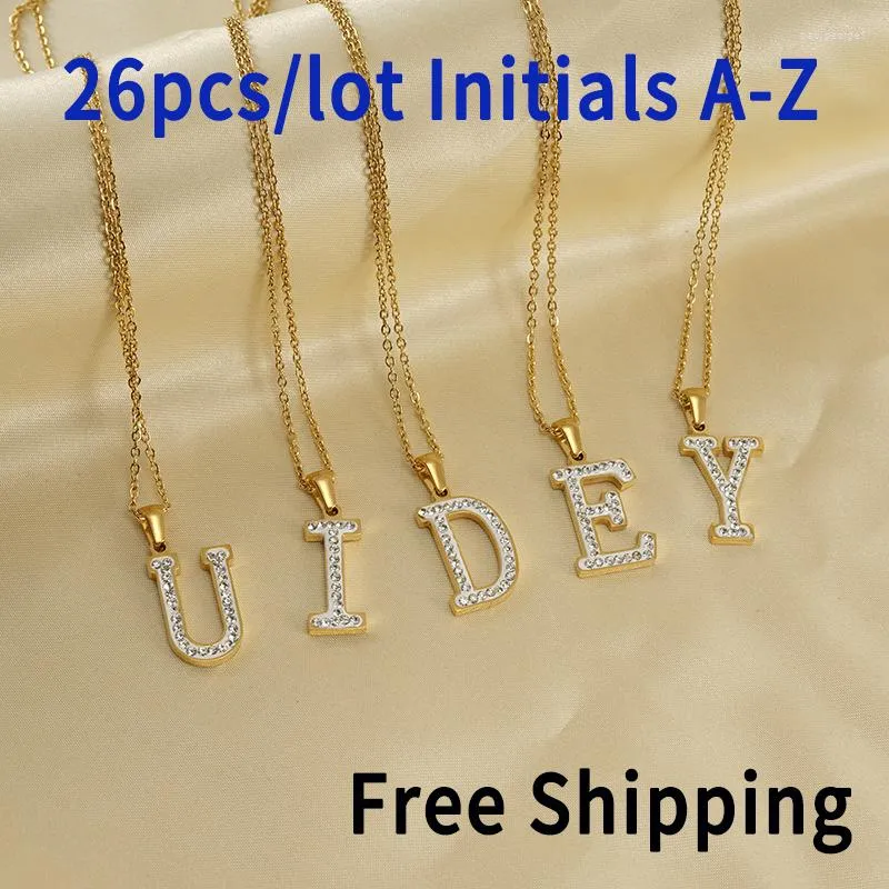 Chaînes En Gros 26 Lettres En Acier Inoxydable Zircone Strass Collier Initial Pour Femmes Accessoires Vente En Vrac Petite Entreprise