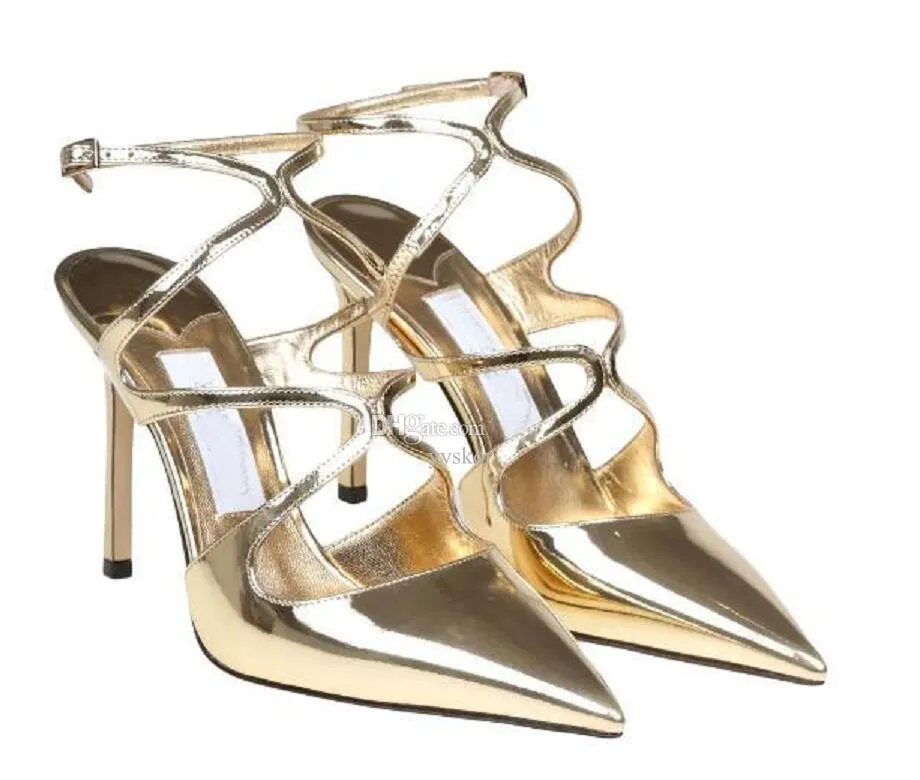 Eleagnt design azia sandaler skor sexig fyrkantig tå kvinnor klänning sko höga klackar kors gladiator sandalier utsökta stilett-heel lady bröllop fest kväll