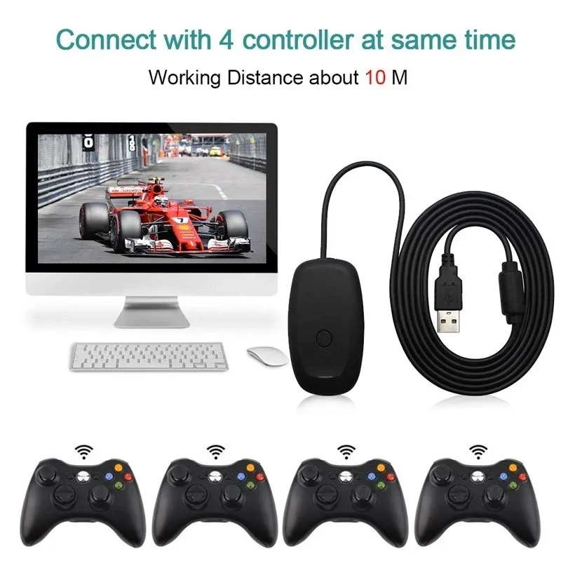 Nouvel adaptateur de récepteur de jeu de manette sans fil pc pour Microsoft Xbox  360