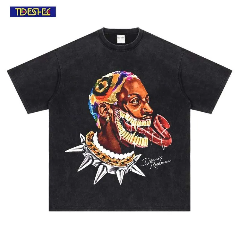 Tracksuits voor heren retro t -shirt mannen oversized grappige spoof Rodman bedrukte t -shirt hiphop streetwear katoen gewassen korte mouw vintage 230529