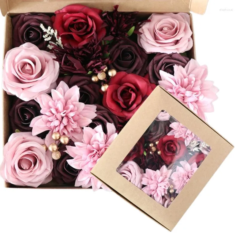 Decorative Flowers Wedding Artificial Rose Combo Box Set For DIY Bouquets Centerpieces Arrangements Party Home Decoration