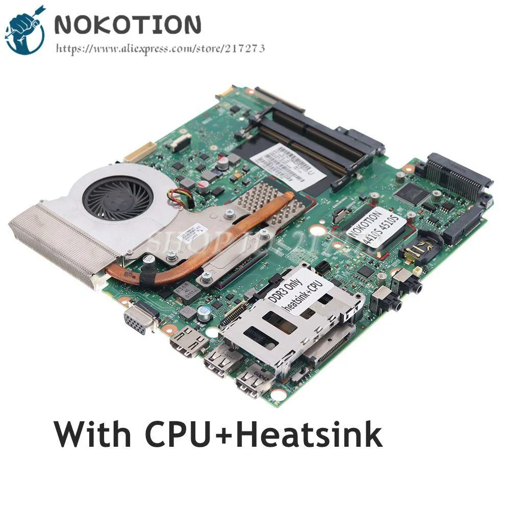 Moderkort Nokotion 583078001 för HP Probook 4410S 4510S 4710S Laptop Motherboard DDR3 med kylfläns Fan+CPU