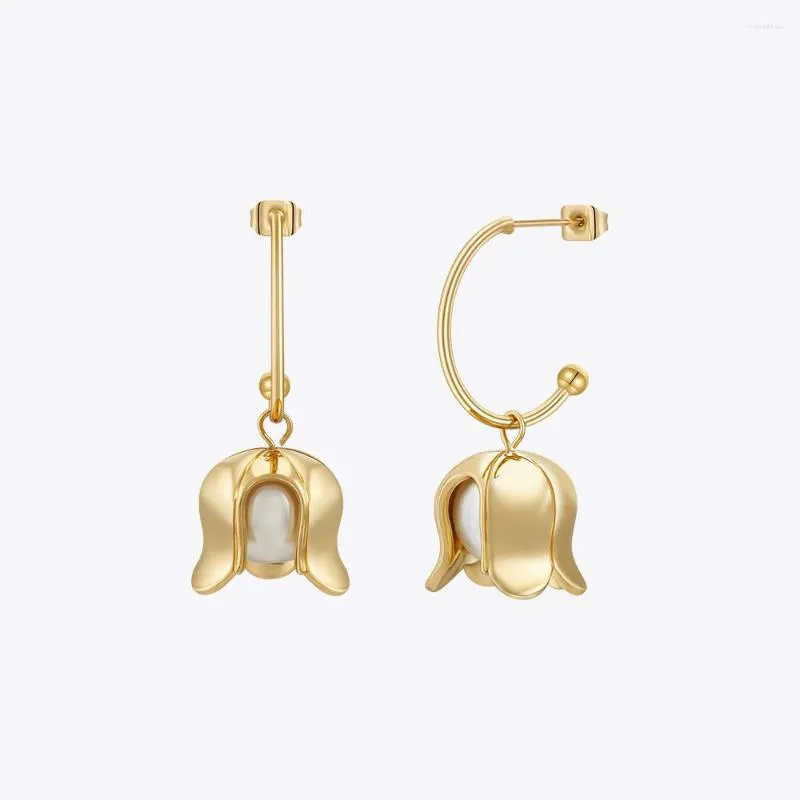 Pendientes colgantes ENFASHION Fancy Pearl Drop Earring Color dorado para mujeres Trendy Simple Fashion Everyday Jewelry E231508