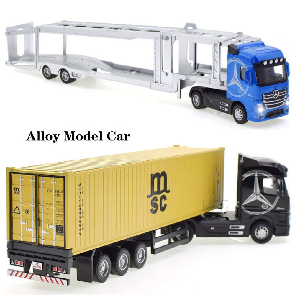 Diecast Model car 1 50 Diecast Alloy Truck Head Model Toy Container Truck Pull Back With Light Engineering Transport Vehicle Boy Toys For Children 230526