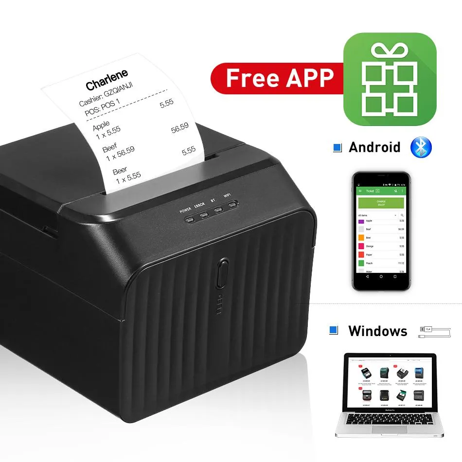 Printers 58 mm desktopprinter thermische ontvangst printer USB Bluetooth Android iOS -venster compatibel met ESC/POS voor Supermarket Kitchen