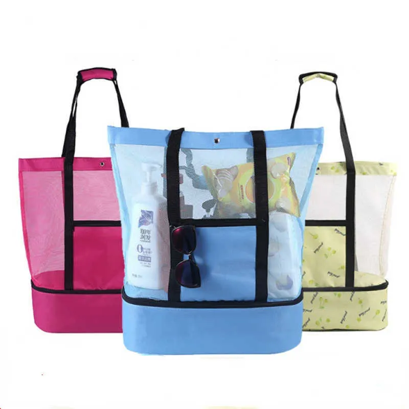 Bolsa de playa de malla, 2 bolsas de playa y bolsas de piscina, bolsas de  playa de moda para mujer, bolsa de playa para vacaciones, rosa, azul.