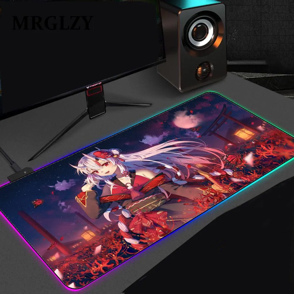 RESTS Hololive Nakiri Ayame LED Işık Oyun Mouse Pad RGB Büyük Klavye Slip Kauçuk Bilgisayar Halı Masası Mat PC Oyunu Mouse Pad