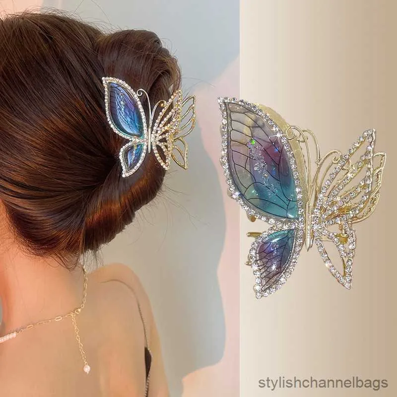 Other Korean Hair Claw High-end Color Amber Butterfly Hair Clip Women Rhinestones Luxury Exquisite Hairpin Shark Clip Hair Accessories