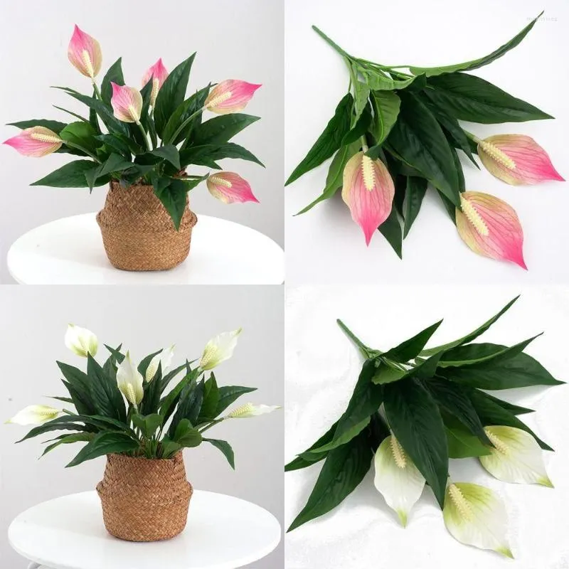 Decoratieve Bloemen Po Props Feestartikelen Bloemstuk Faux Planten Bladeren Kunstmatige Spathiphyllum Levensechte Bloem Groen