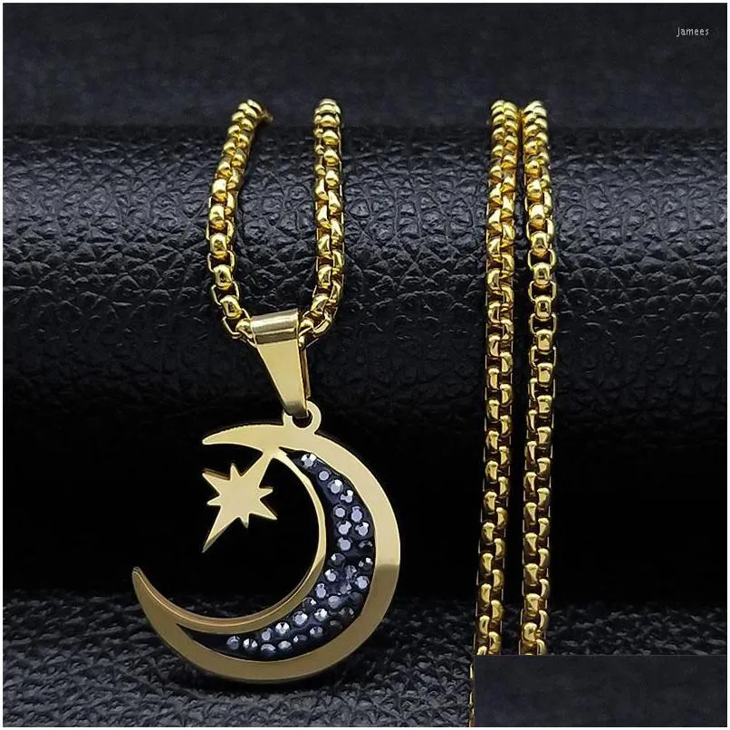 Hänghalsband 2023 Fashion Light of Stars and Moon Charm Halsband Guldfärg Roteston Kedja för kvinnor Små smycken Drop Deliv Dhwjw