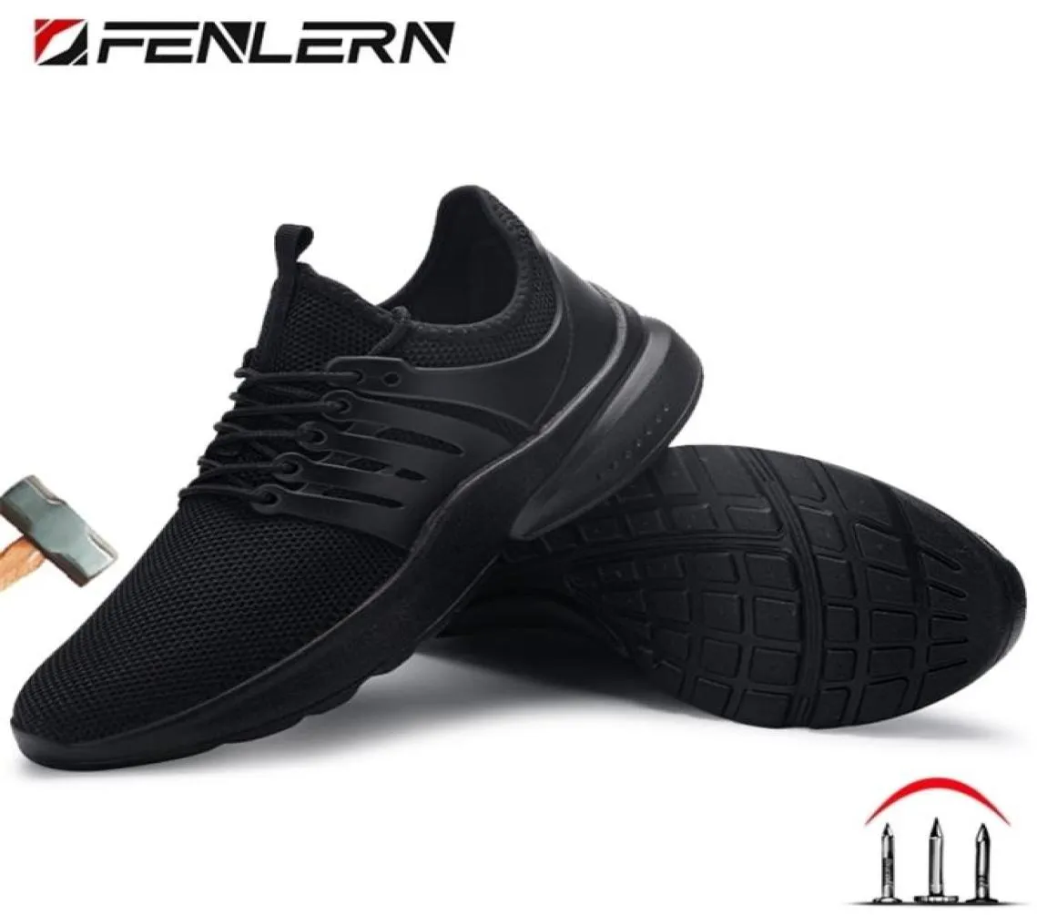 FENLERN Waterproof Ziben Safety Shoes Men Slip On Lightweight Wide
