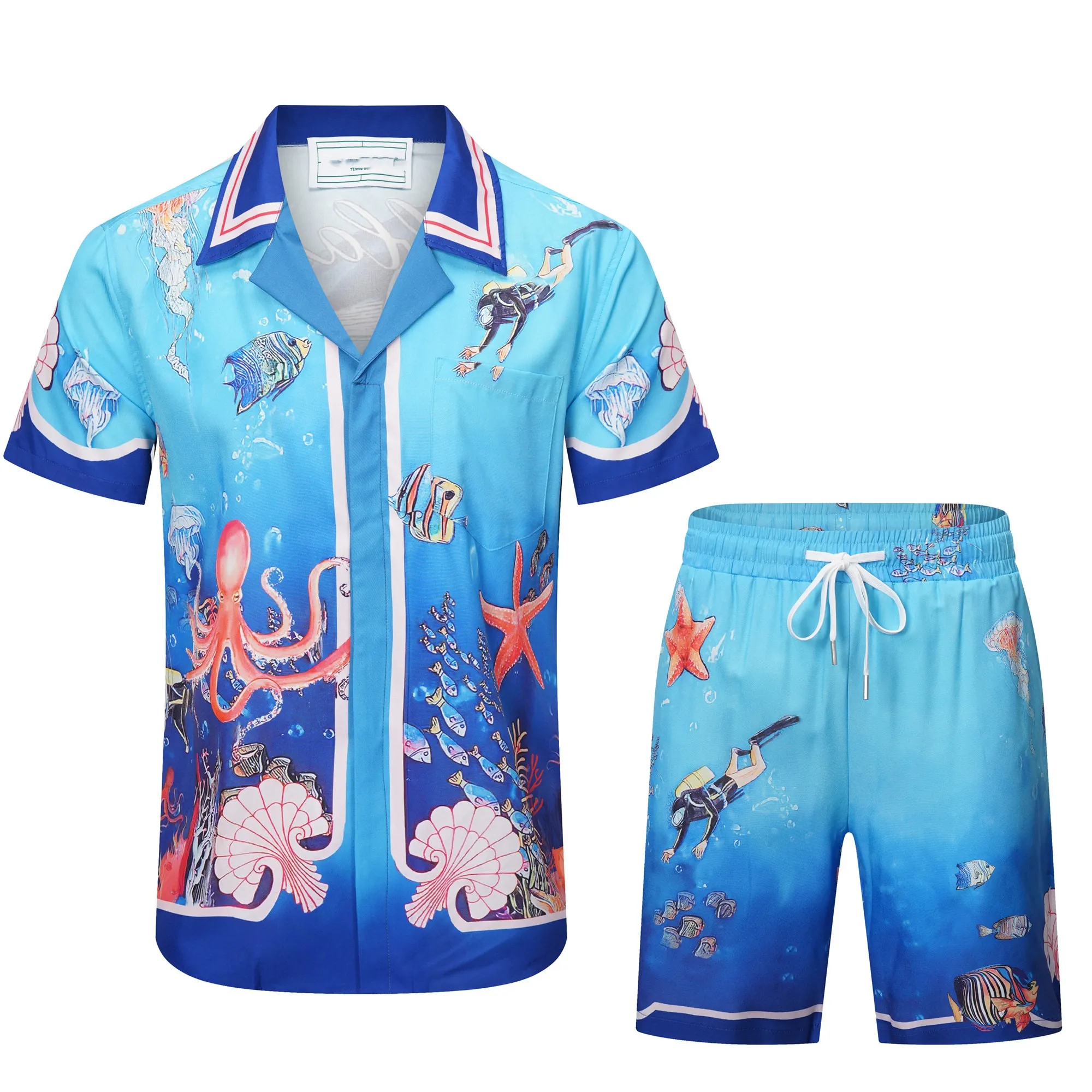 2023T Erkekler Sıradan Gömlek Setleri Yaz Trailsuit Set Moda Kısa Kollu Bowling Hawaii Seaside Tasarımcısı Beach Shirts Takım