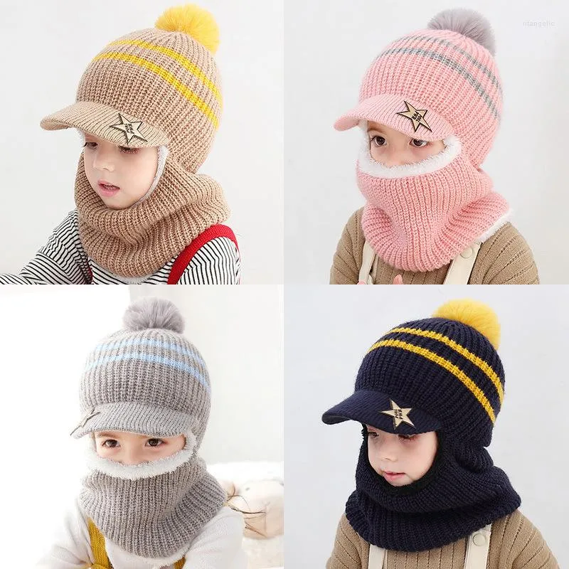 Beretten winter baby kinderen schattig gebreide pluche sjaal hoed tweedelig dubbele fleece warmte jongens meisjes zachte buitenwinddichte kinderen