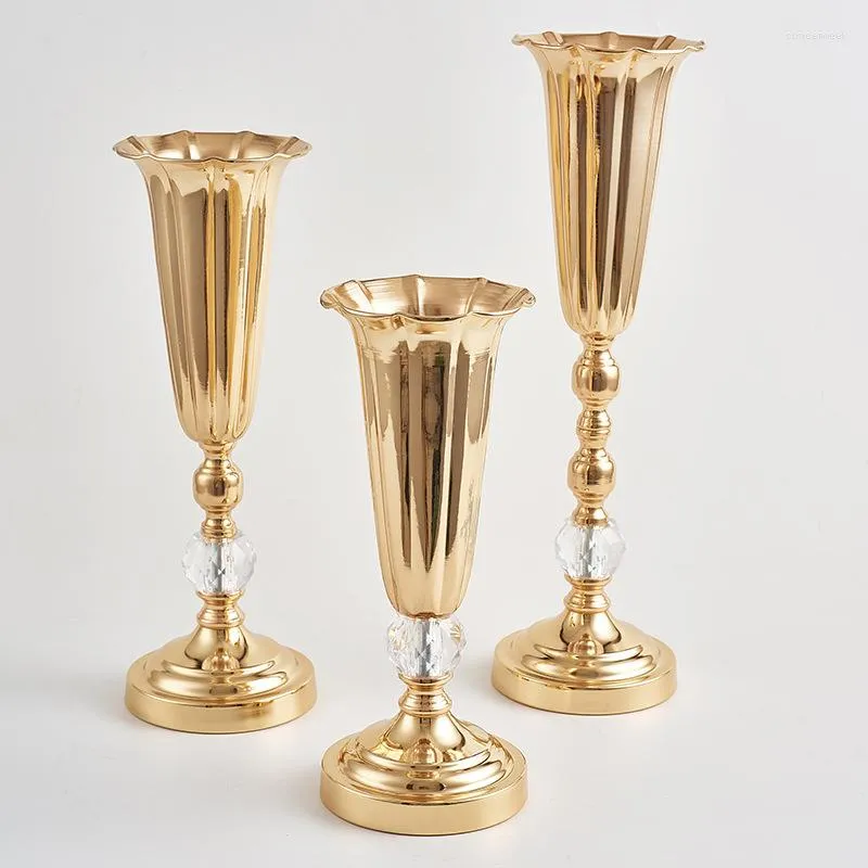 Vasi europei moderni tromba d'oro vaso di fiori centrotavola per matrimoni centrotavola per feste da pavimento decorativo per la casa