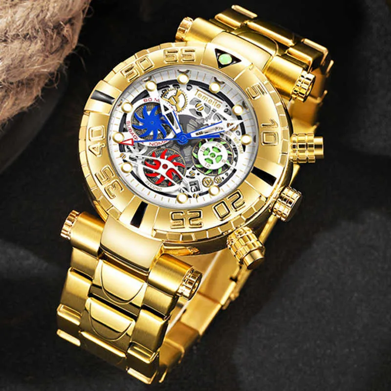 Armbandsur 2022 Temite Creative Designer Men's Large Dial Gold Men's Watch Sport Chrono Code Gold Men's and Reno Masculino G230529