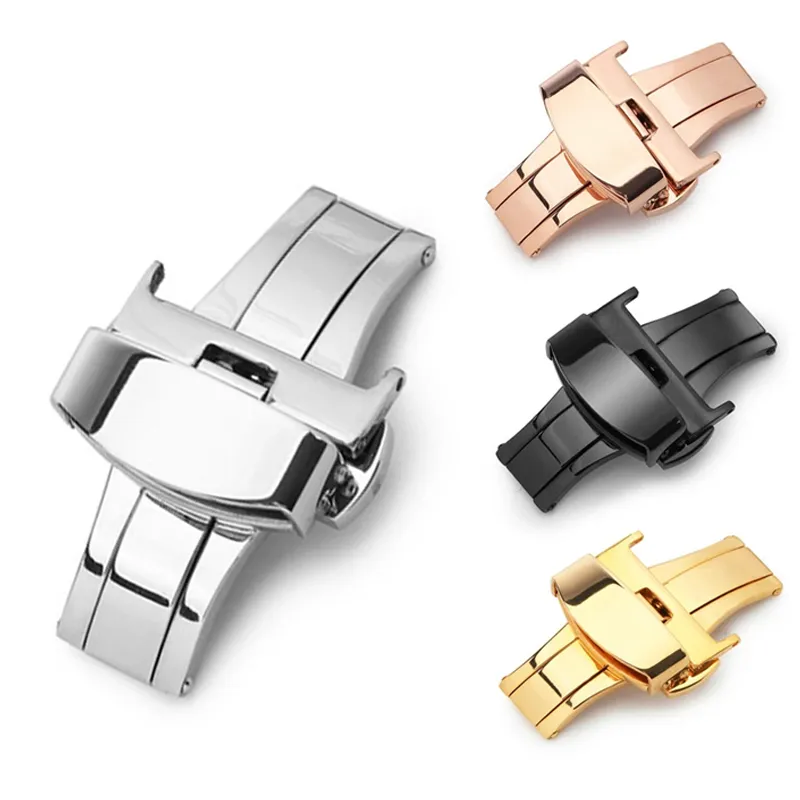 Watch Bands Stainless Steel Butterfly Buckle Watch Band Clasp 12mm 14mm 16mm 18mm 20mm 22mm Automatic Deployment Buckle Watch Accessories 230526