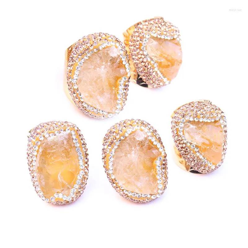 Кластерные кольца Микро вставки цитрин открытое кольцо для женщин нерегулярно естественные каменные украшения для пальцев регулируются