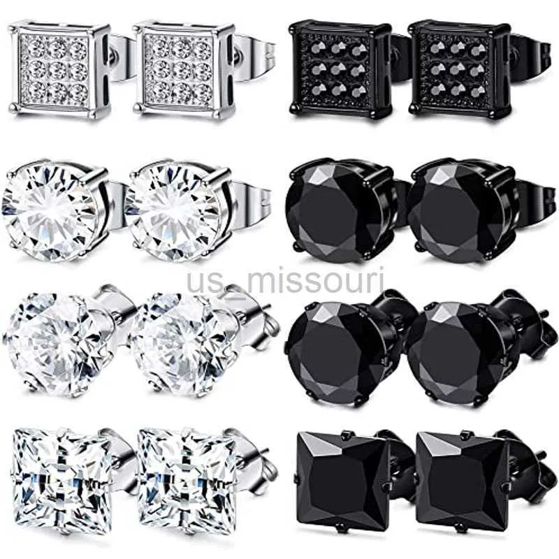 Stud 8 Paar Edelstahl-Ohrstecker-Set mit Zirkonia, Unisex-Ohrpiercing-Schmuck für Männer und Frauen, 6 mm, stilvolle Einfachheit J230529