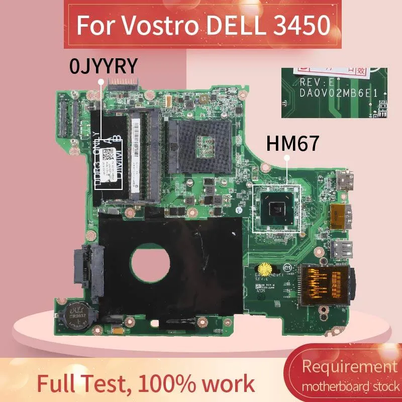 Carte mère CN0Jyyry 0jyyry ordinateur portable pour Vostro Dell 3450 Note à carbook DA0V02MB6E1 HM67