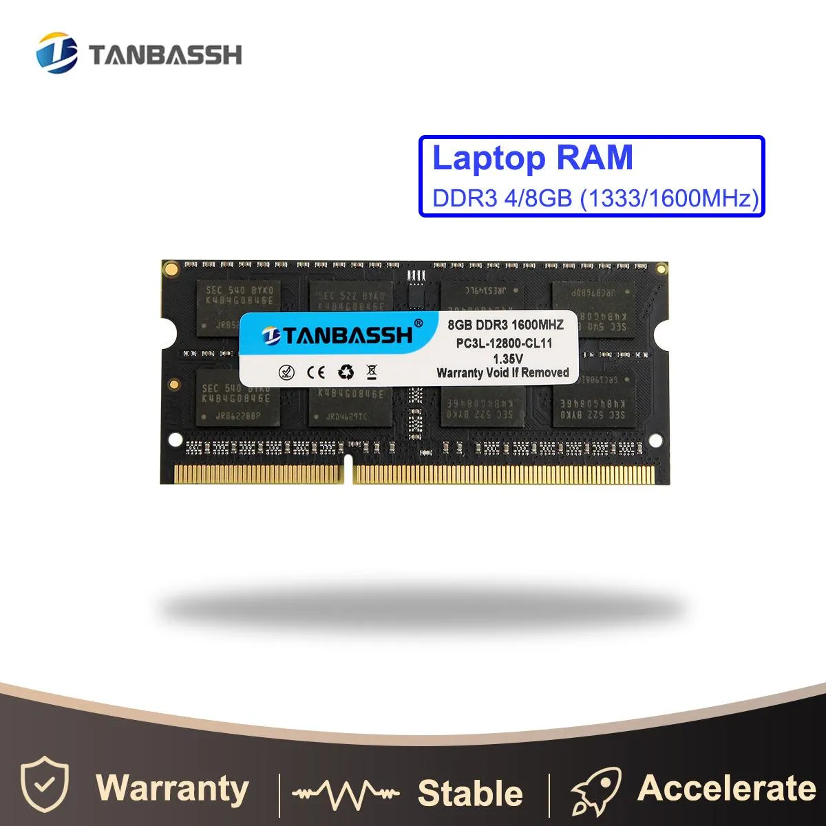 Rams Tanbassh Sodimm Ram Memory 1,5 В ноутбук DDR3 4GB 8GB DDR3 PC3 1600 1333 МГц DDR3 PC3 12800 1600 МГц 204PIN Низкое напряжение 1,35 В