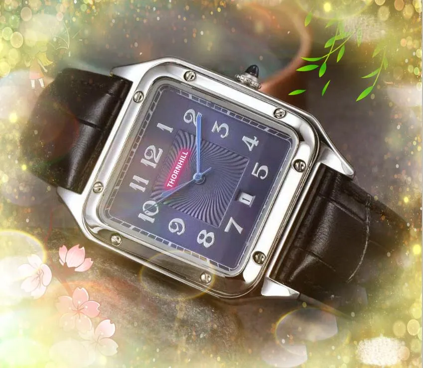 Square Digital Number Dial Watches Stopwatch 40mm Japan Premium Quartz Movement Men Leather Belt Hip Hop Steel case elegant noble Wristwatch Valentine's Presents