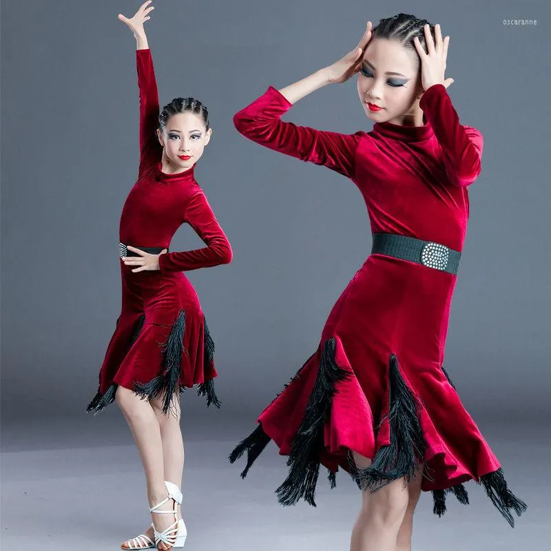 Stage Wear Latin American Dance Dresses Baby Kids Tassel Fringe Ballroom Samba Dress Cha Salsa Tango Dancewear Costume