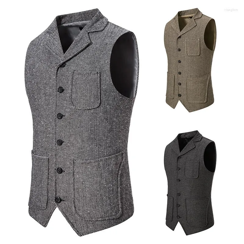 Hommes gilets hommes laine gilet hommes costume homme sans manches veste manteau hiver automne 2023 col rabattu mâle sans manches