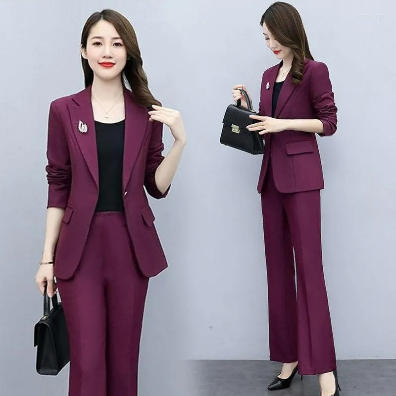 Dwuczęściowe spodnie dla kobiet Spring 2023 Slim Fit Temperament Profesjonalny garnitur Kobiet 2 setki Business Blezer Jacket Coat