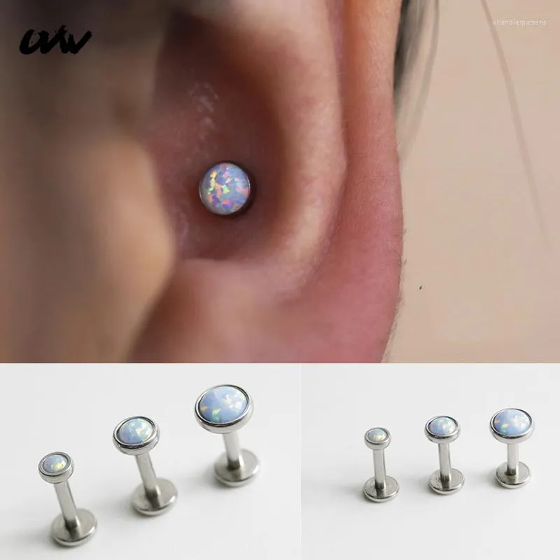 Brincos de garanhão UVW503 1PC 6mm Aço fofo Opal Cartilagem Studs Lobo Lobo Conches Conch Piercing Jóias para homens Brincos