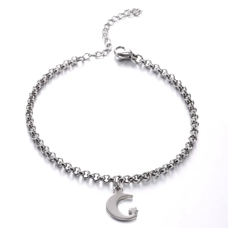 Länk armband härlig stjärnmåne charms hänge rostfritt stål armband ankel charm smycken SSL012 kedja