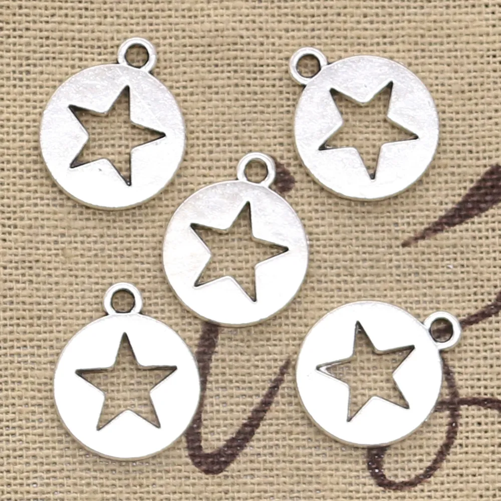 20pcs Charms Hollow Star Cut Out 18x15mm Antique Silver Color Plated Pendants Making DIY Handmade Tibetan Silver Color Jewelry