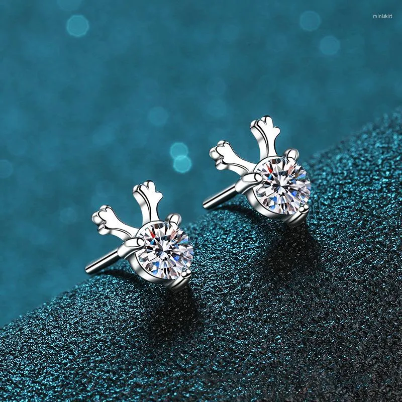 Серьги обруча 925 Серебряный серебряный рога женщина Moissan Diamond Wedding Jewelry Classic Fashion Luxury Christmas подарок