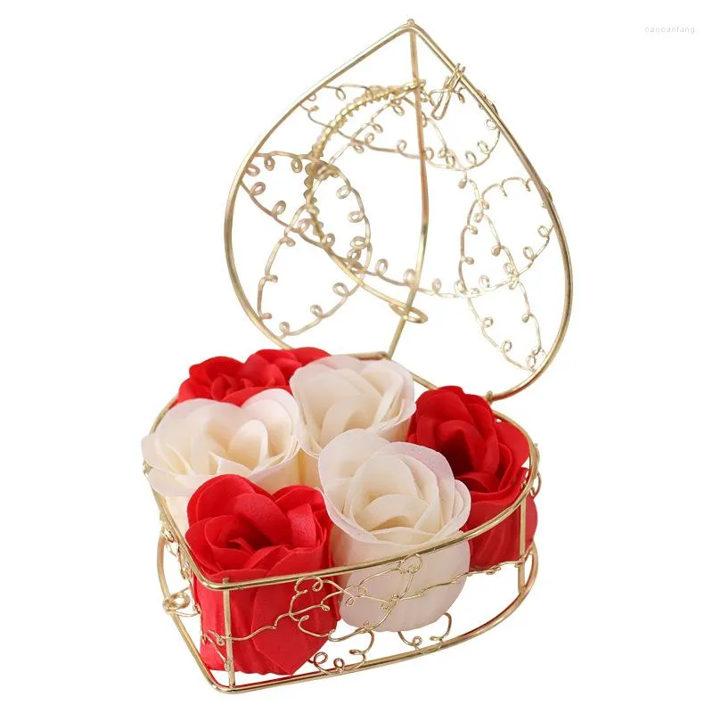 Flores decorativas 6pcs/conjunto sabão perfumado Artificial Flor Head Presente Caixa de ferro do dia dos namorados Festival dos namorados Festival de casamento em casa