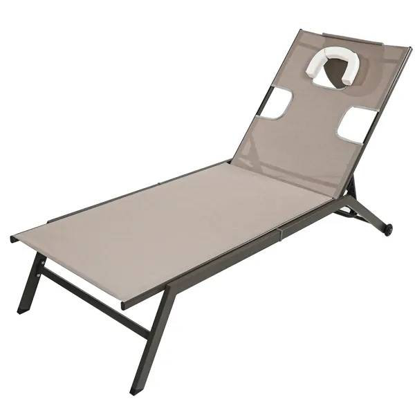 Chaises longues de jardin marron Chaises longues inclinables avec dossier et roues réglables Chaise longue d'extérieur pour patio, jardin, camping, plage, bureau à domicile