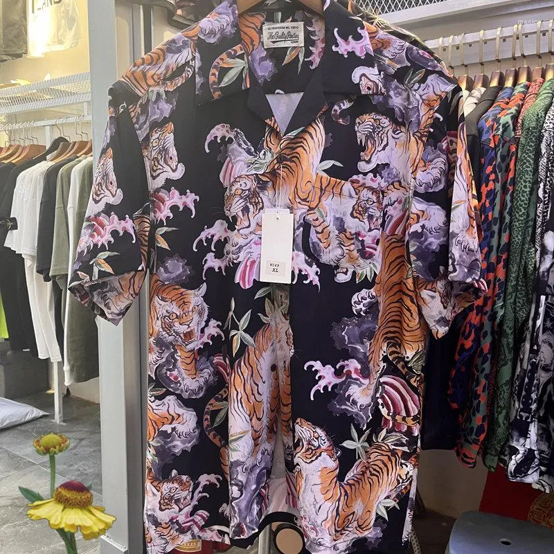 Мужские повседневные рубашки японская уличная одежда Wacko Maria Высококачественный оригинальный лейбл Tiger Print T One Day Out Out