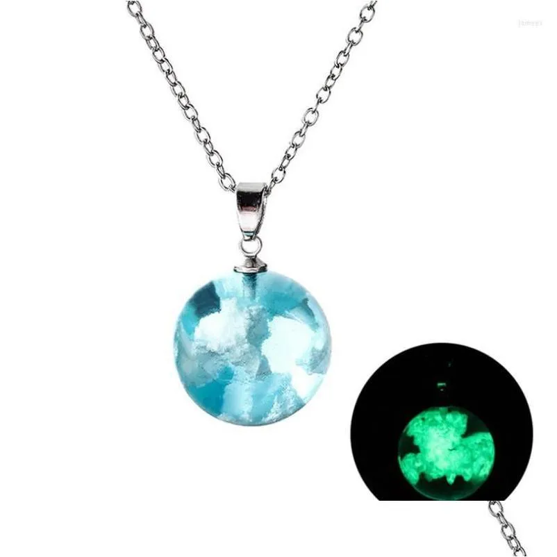 Collane con ciondolo Cielo blu Nuvola bianca Collana luminosa Girocolli con catena a sfere di vetro tondo trasparente per gioielli da donna Regalo Goccia Deli Dhyfj