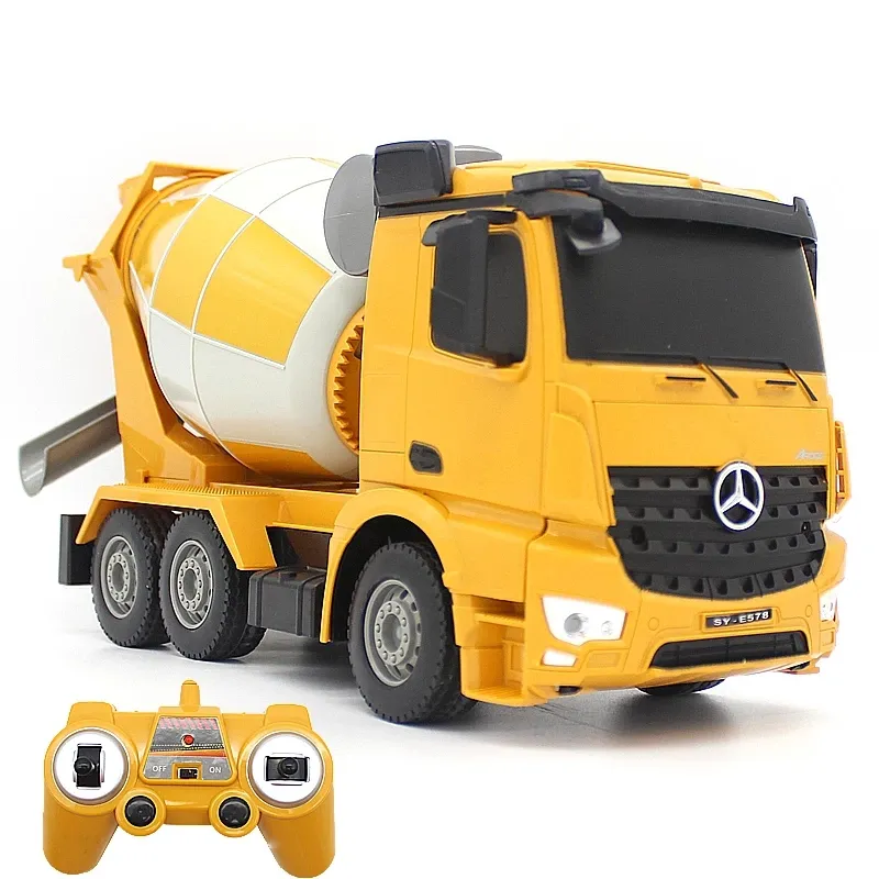 RC Truck 2.4G Telecomando Betoniera Camion Rotazione a 360 ° Ingegneria RC Autocarro con cassone ribaltabile con giocattolo per auto a LED simulato