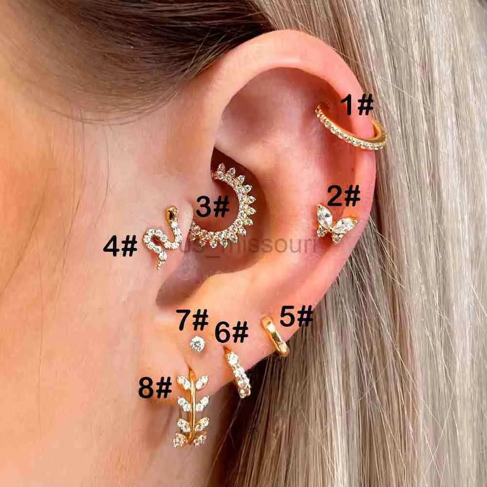 Gold Butterfly Stud Earrings For Women Daith Piercing Jewelry With