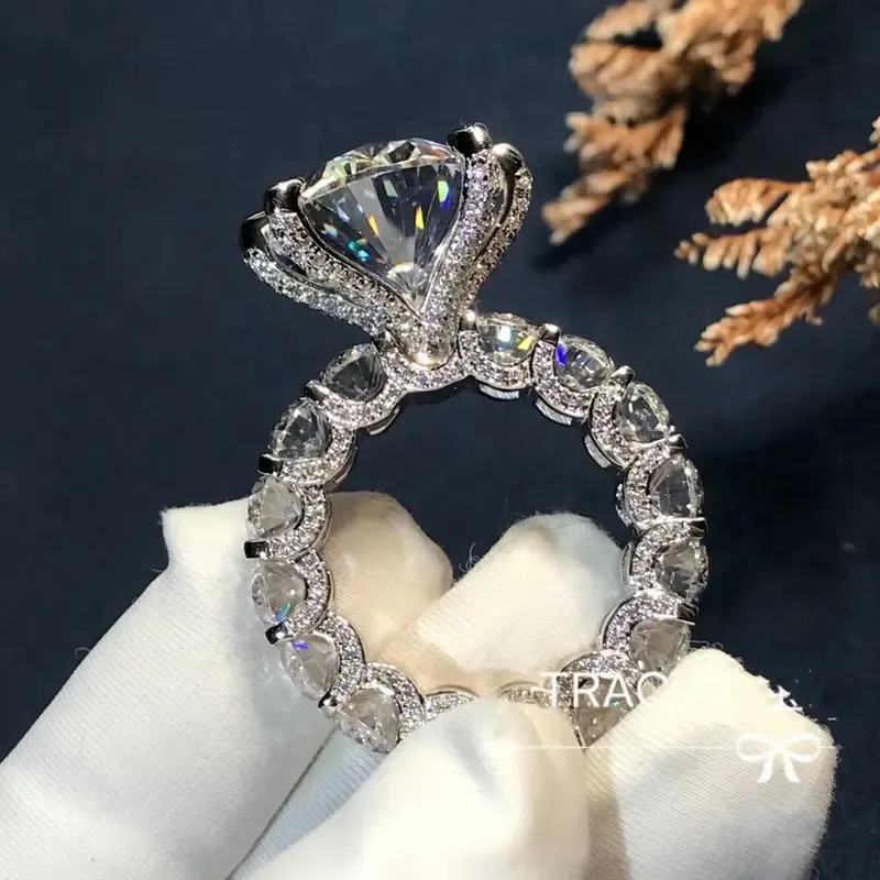 Bague De Fiançailles/Mariage En Argent 925 Avec Moissanite Ronde Blanche 2.01ct - Taille 7 - Artisanale