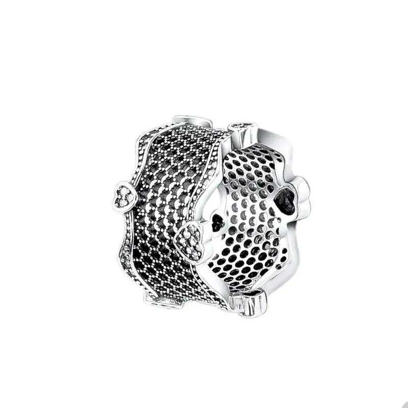 925 Sterling Silver Hearts Band Ring for Pandora OpenWork Wedding Rings Set Designer Jewelry for Women Girl Gift Crystal Diamond Luxury Ring With Original Box