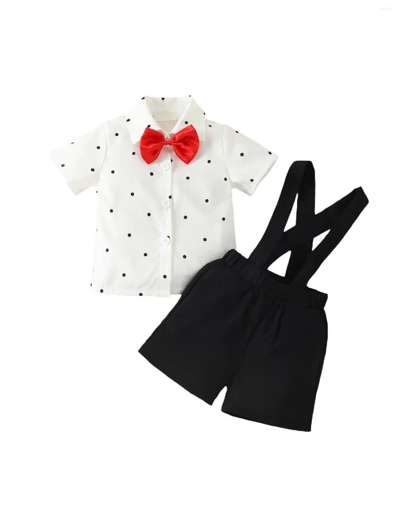 Kledingsets RuiBbwan Toddler Kids Baby Boys 2pcs Gentleman Outfits Kort Mouw Button Down Bowtie Shirt Top Suspender Shorts Summer