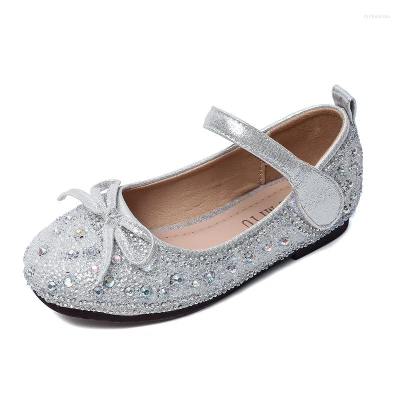 Sapatos planos moda primavera cristal arco garotas de couro para crianças grandes dança festa princesa crianças 3 5 8 9 10 12 anos