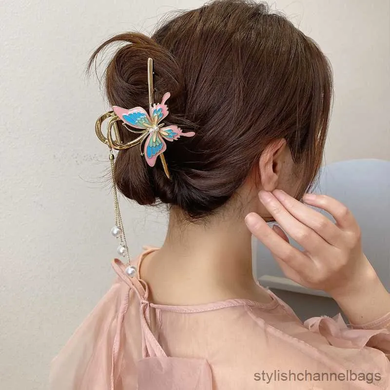 Andere kleurrijke haarklauw voor vrouw Girls Geometrische haarspeld Butterfly Tassel Grap Clip Bekeld Hoofdtooi Haar