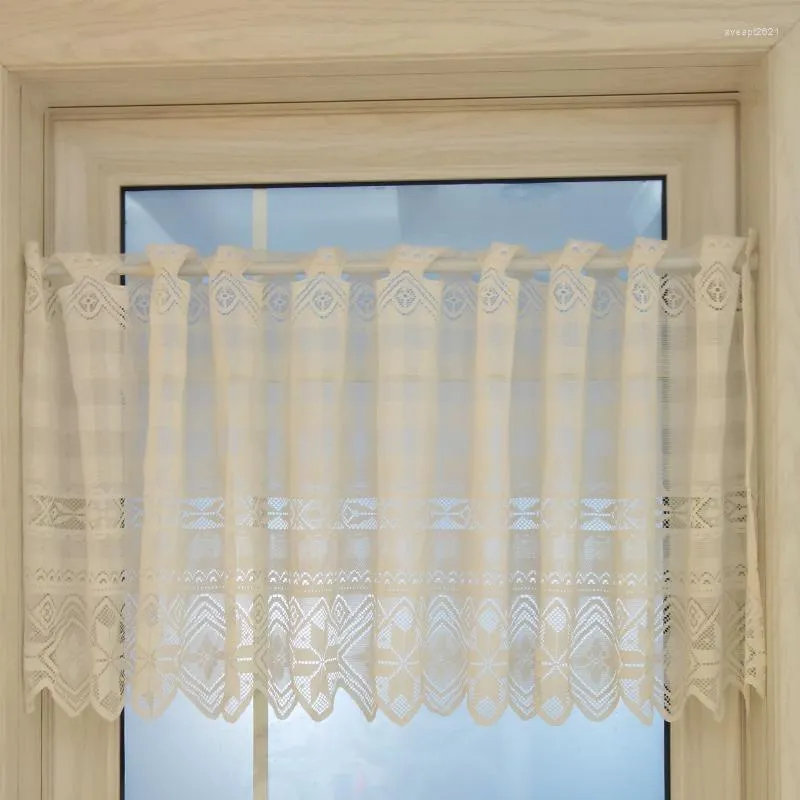 Kurtyna biała kuchnia duszpasterska krótka haft tiulowe okno Valance kawa do wystroju domu 150x45 cm